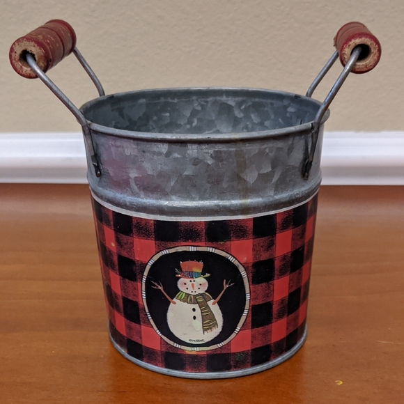 Piper Classics Other - Piper Classics Rustic Snowman Plaid Galvanized Small Tin Bucket Handles